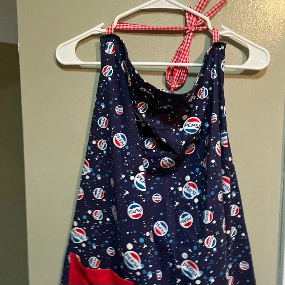 Handmade Apron Pepsi Cola Blue White Red Pocket Tie Back